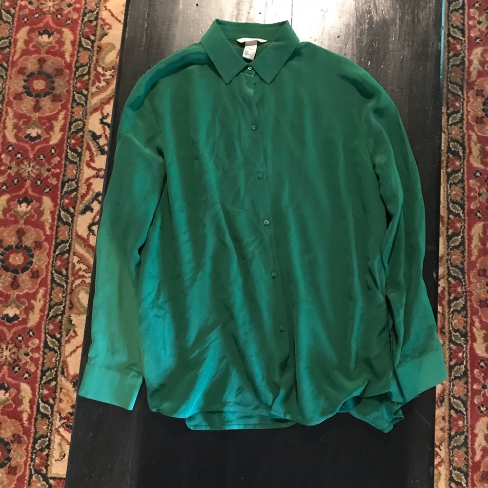 Silk, Green Button Down Women's Blouse
